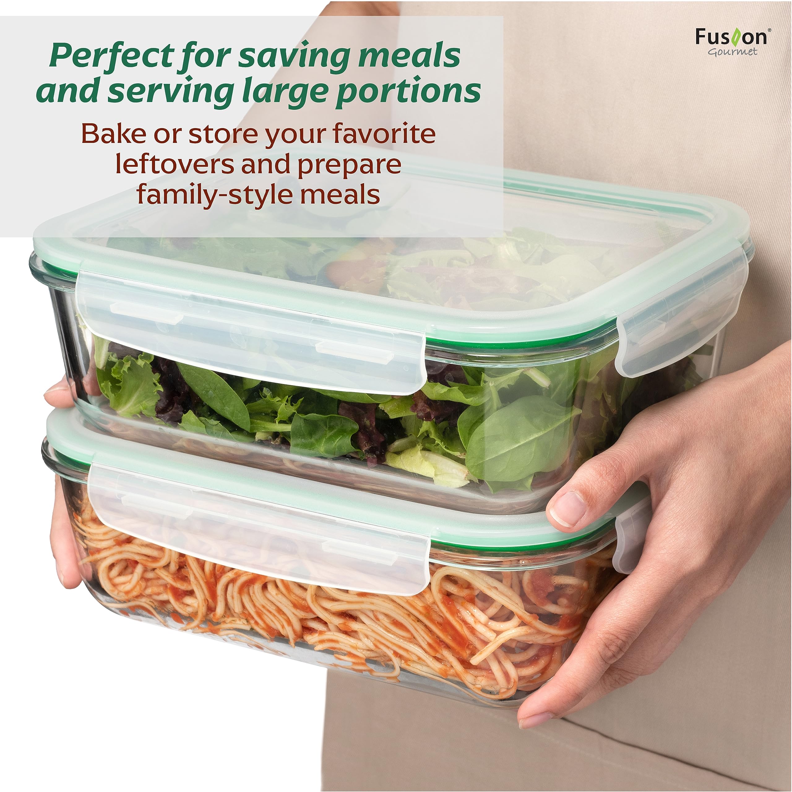 Fusion Gourmet Family Pack - Glass Storage Containers - Airtight 5 Pack