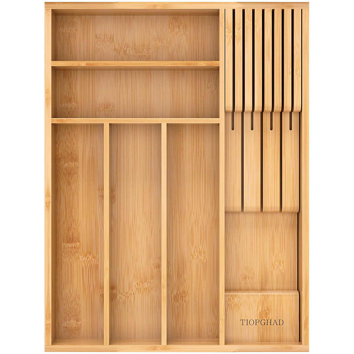 TIOPGHAD Expandable Bamboo Silverware Drawer Organizer Tray, Grayish Green