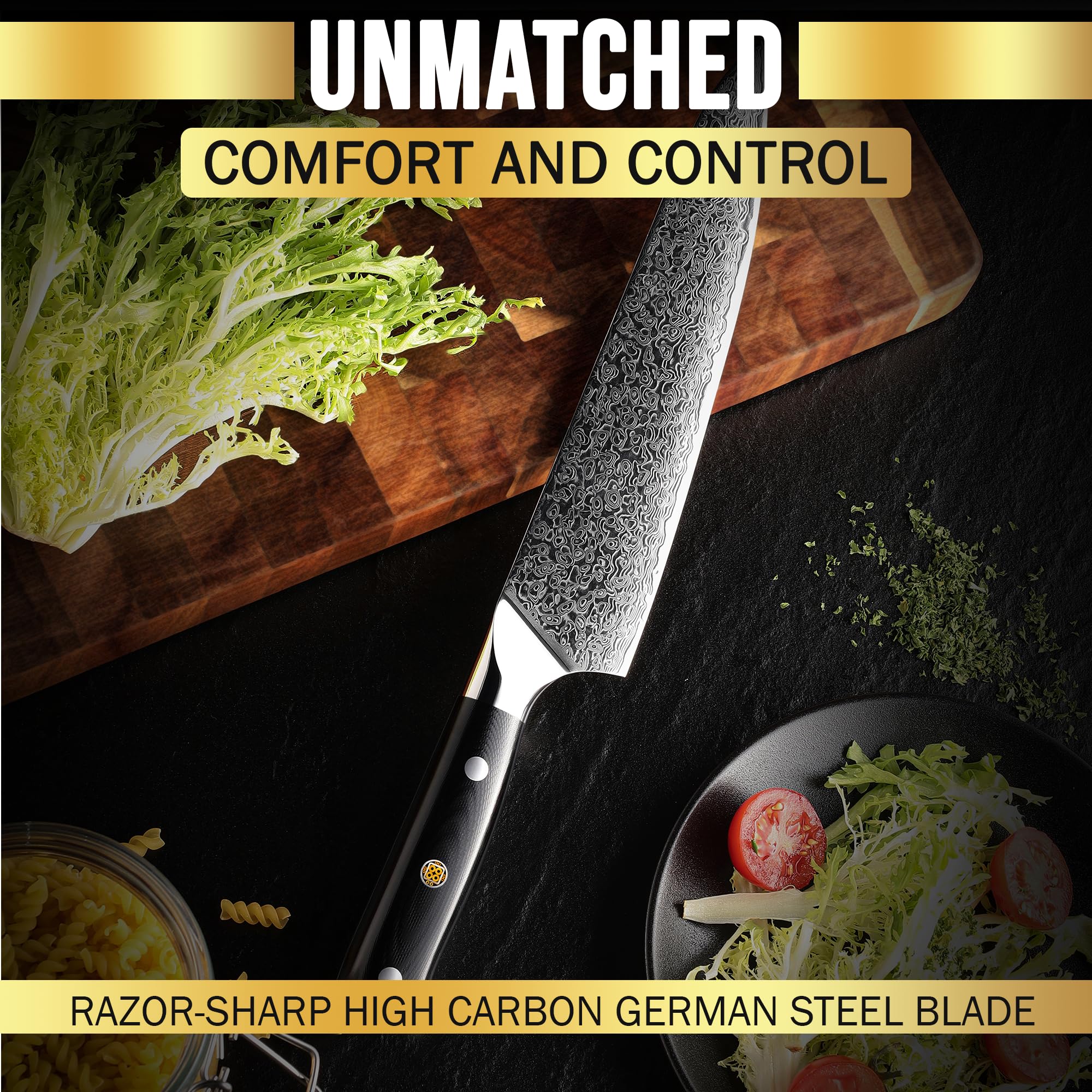 SliceElite Elite Series 8 Inch Chef Knife VG10 Damascus Steel Forged G10 Handle Sharp Kitchen Vegetable Meat Chopper Cutting Cooking Carving Precision Cleaver BBQ Fruit Professional Gift Blade Tool