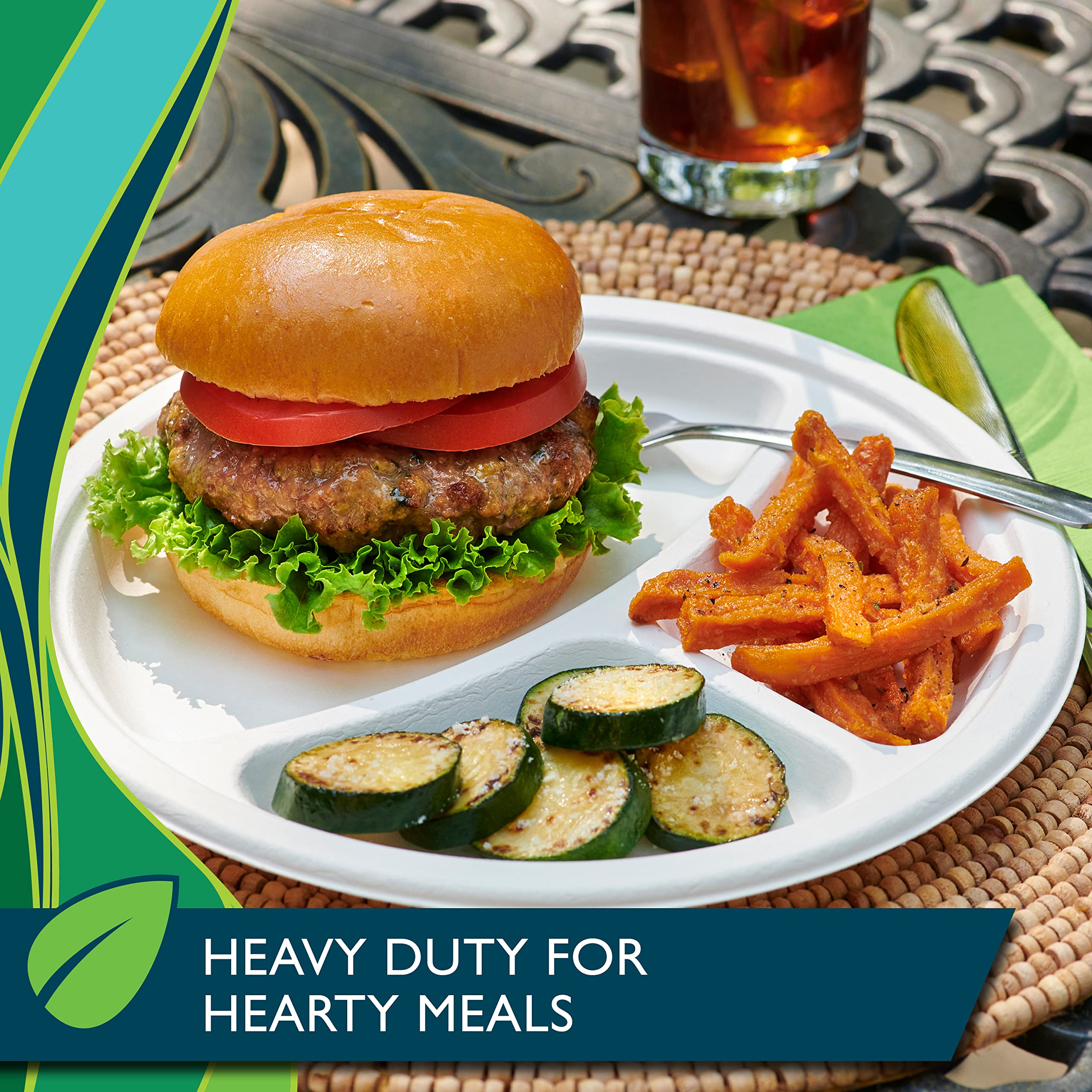 Hefty ECOSAVE Compostable Compartment Paper Plates, 10 1/8 Inch, 16 Count