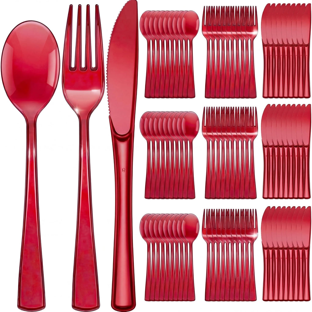 Minatee 150 Pcs Purple Disposable Cutlery Set, Plastic Silverware Set