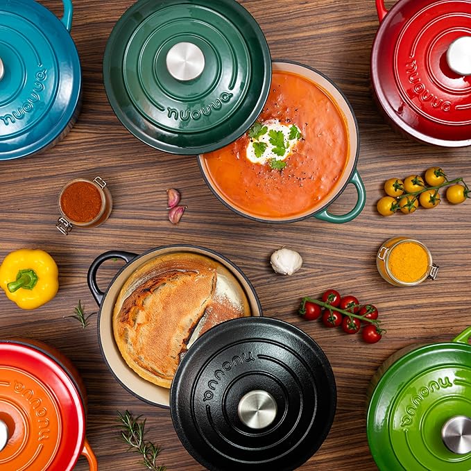 Cast Iron Dutch Oven with Lid – Non-Stick Ovenproof Enamelled Casserole Pot – Sturdy Dutch Oven Cookware – Blue, 7.3-Quart, 30cm – by Nuovva