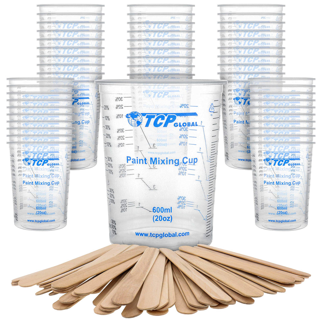 TCP Global 20 oz. (600ml) Graduated Plastic Mixing Cups - Box of 50