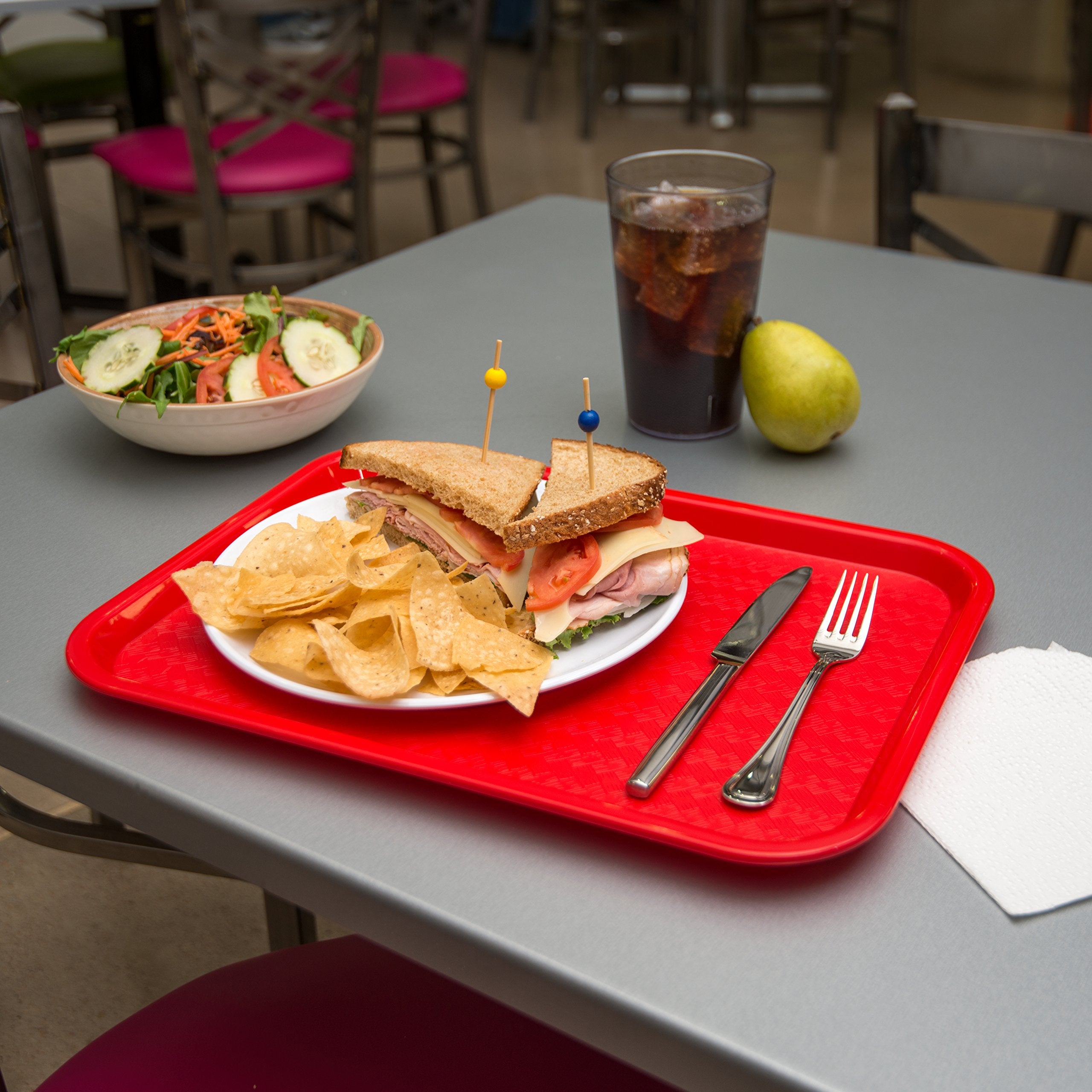 Carlisle FoodService Products Café Cafeteria Tray, Fast Food Tray for Restaurant or Commercial Use, 12" x 16", 1 Count, Red