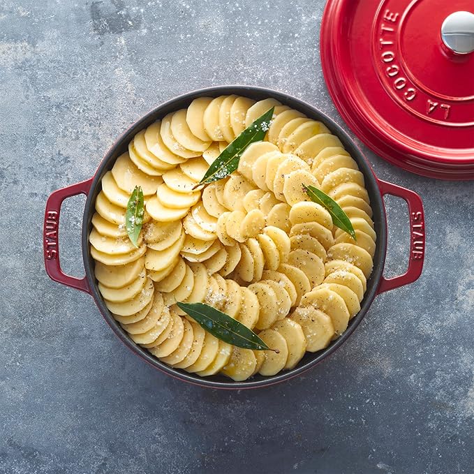Staub Cast Iron Dutch Oven 5-qt Tall Cocotte, Made in France, Serves 5-6, Cherry