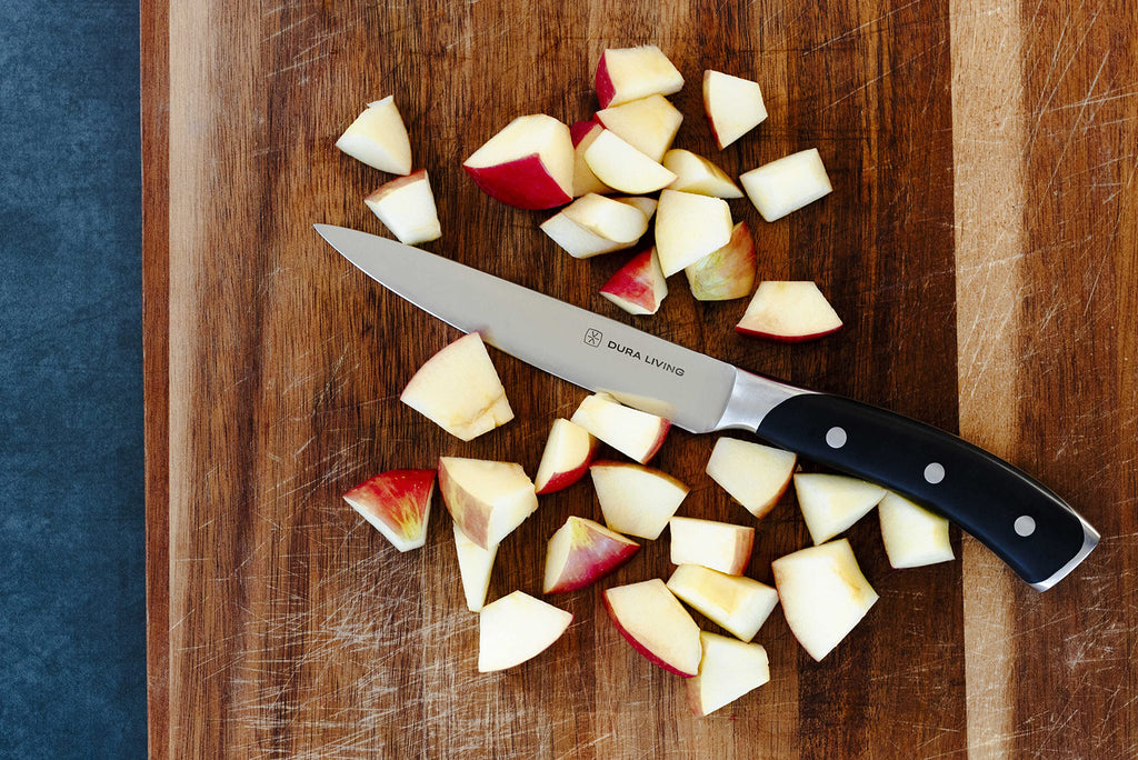 DURA LIVING 2-Piece Kitchen Knife Set – Ultra Sharp Precision German Stainless Steel Blades, 5” Utility & 3.5” Paring Knife with Ergonomic Handles, Multipurpose for Slicing & Peeling, Black Handle