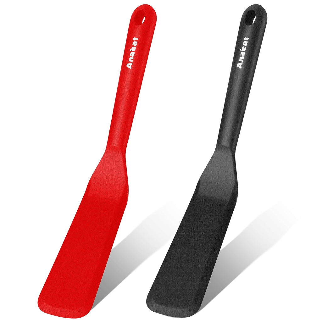 Anaeat Silicone Thin Spatula Set of 2 - Mini Brownie Serving Spatulas - Non Stick Spurtle Turner for Easy Cooking Eggs, Omelet, Pancake, Burgers, Pizza, Steak, Crepes, Heat Resistant & BPA Free