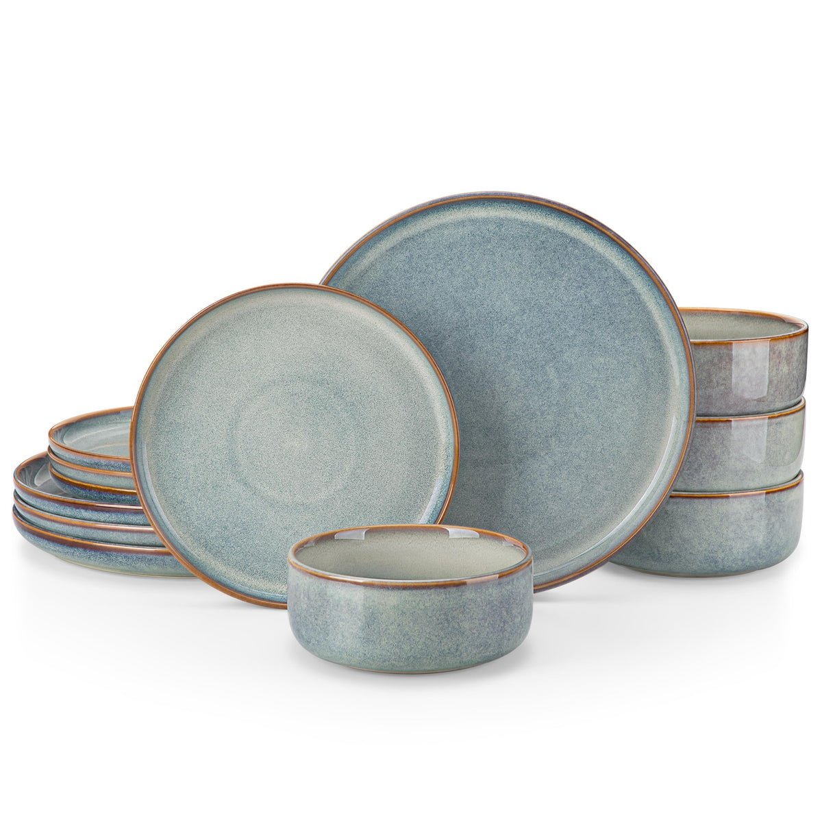 vancasso PLAYA Plates and Bowls Sets,12 Pieces Grey Dinnerware Sets for Kitchen,Reactive Glaze Dishes Set for 4,Dishwasher and Microwave Safe