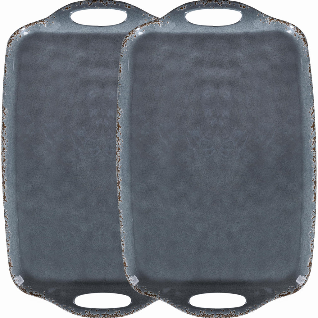 ZAROCRUS Extra Large Serving Tray with Handles, 19 x12 inch, Set of 2, Melamine Platters for Serving Food, Turkey, Cookie, Farmhouse Rectangular Brekfast Tray, Dishwasher Safe, Gray