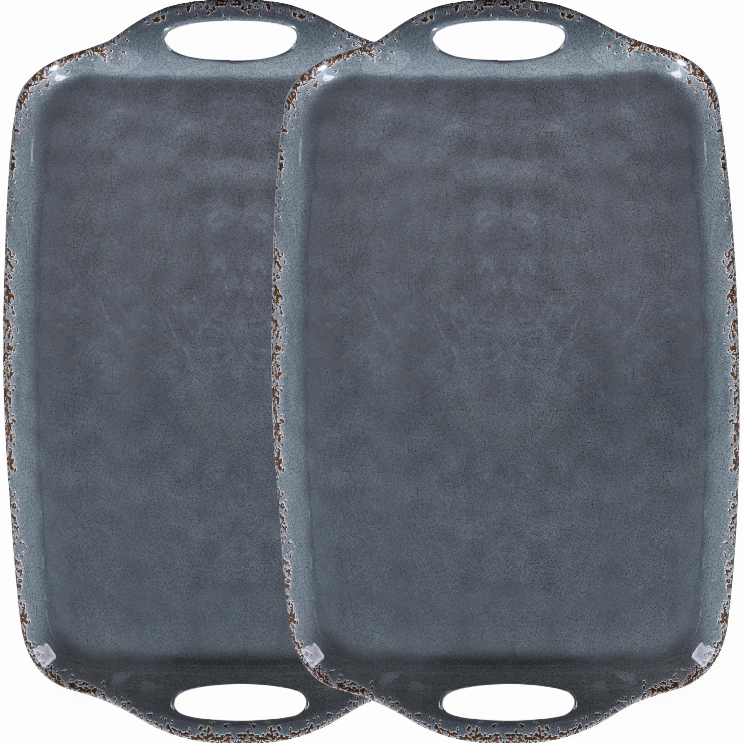 ZAROCRUS Extra Large Serving Tray with Handles, 19 x12 inch, Set of 2, Melamine Platters for Serving Food, Turkey, Cookie, Farmhouse Rectangular Brekfast Tray, Dishwasher Safe, Gray