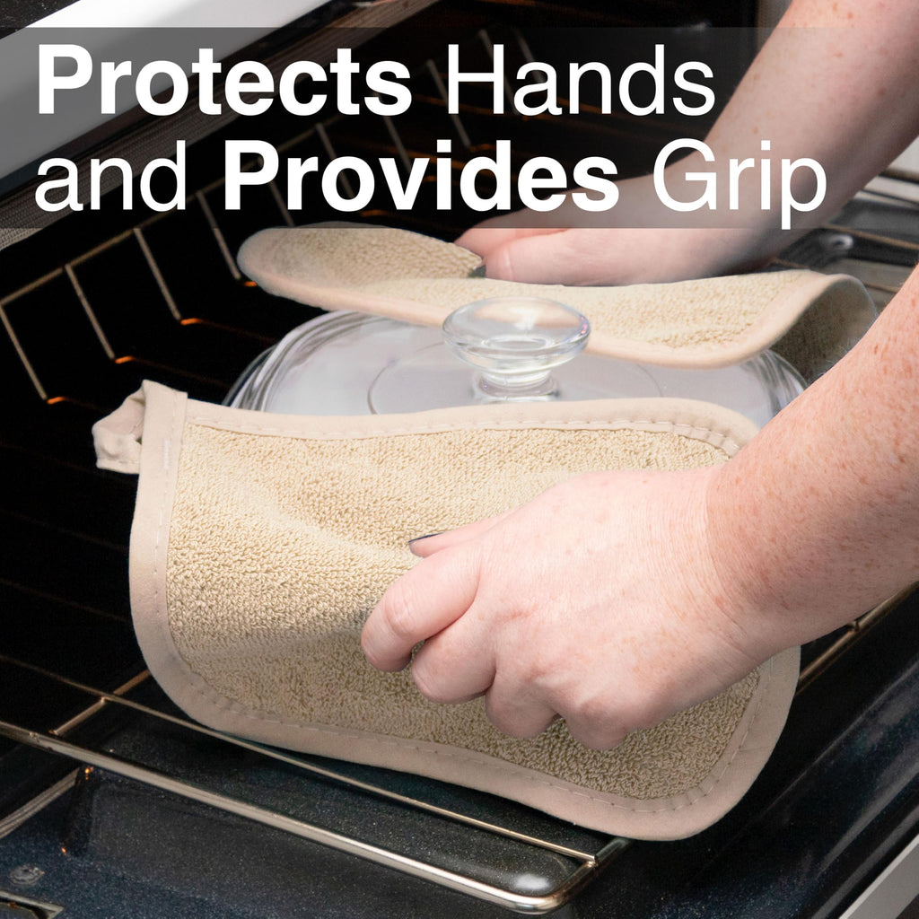 RITZ Terry Potholder & Hot Pad: Unparalleled Heat Resistant, Durable 100% Cotton – Ergonomically Designed for Optimal Grip – Easy-Care Machine Washable – 2-Pack, Latte
