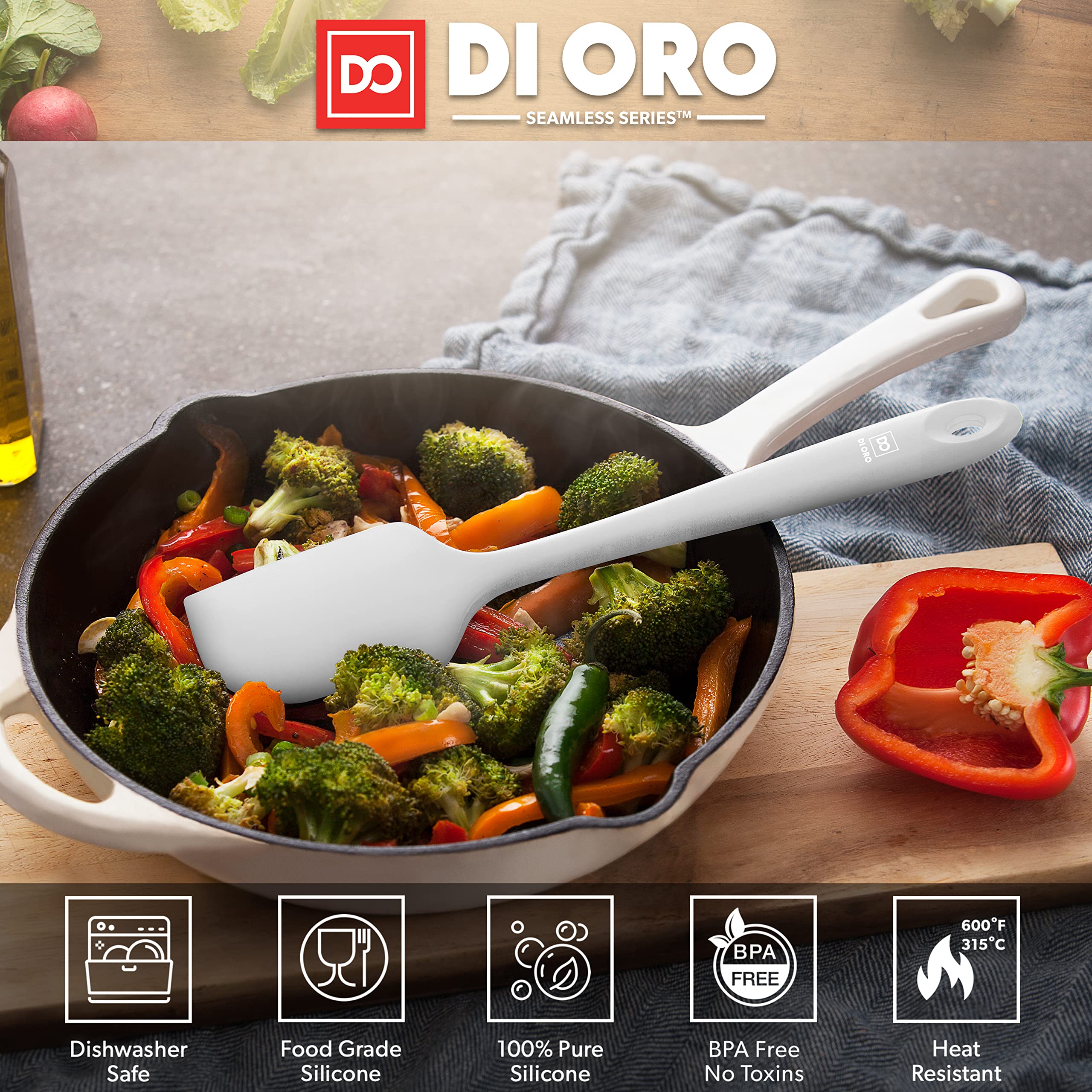 DI ORO Large Silicone Spatula - 600F Heat Resistant, Stone