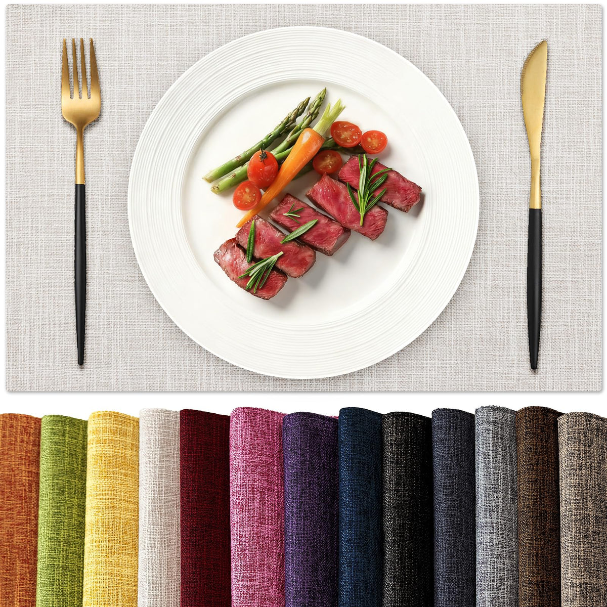 KXN Placemats Set of 4, Dual-Layer Thickened Faux Linen Table Mats, Heat Resistant & Wrinkle-Free, Machine Washable Cloth Place Mats for Kitchen Dining Indoor Outdoor (Light Gray)
