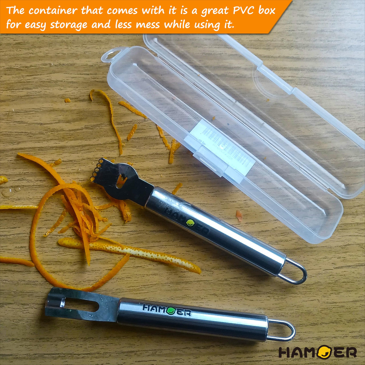 HAMOER Lemon Citrus Zester & Channel Knife 2 Tools set with a storage box