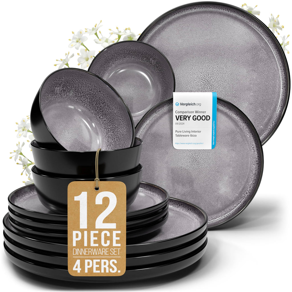 24 Piece Stoneware Dinnerware Set for 8, Handcrafted Plates and Bowls Set