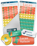 Bunny Badges Personalized Daycare Name Labels for Kids (130 Labels) - Custom Waterproof Name Stickers for Clothing Tags, Water Bottles, Lunch Boxes and School Supplies (Dinosaurs)