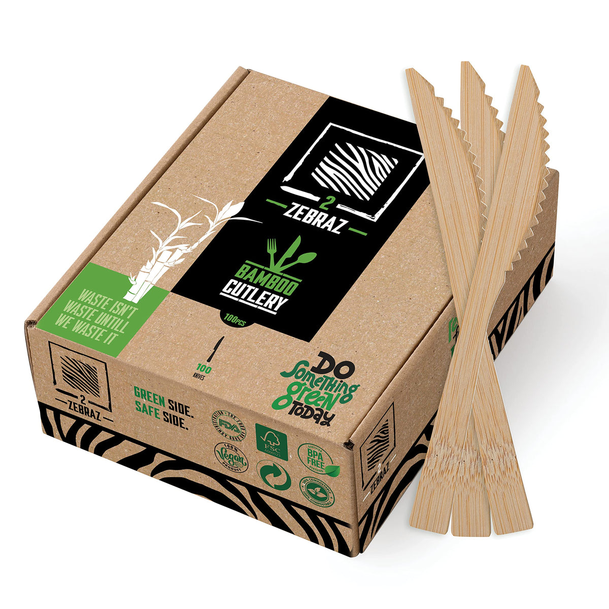 2 ZEBRAZ Bamboo Spoons 300 Count - Bulk Disposable Utensils Catering