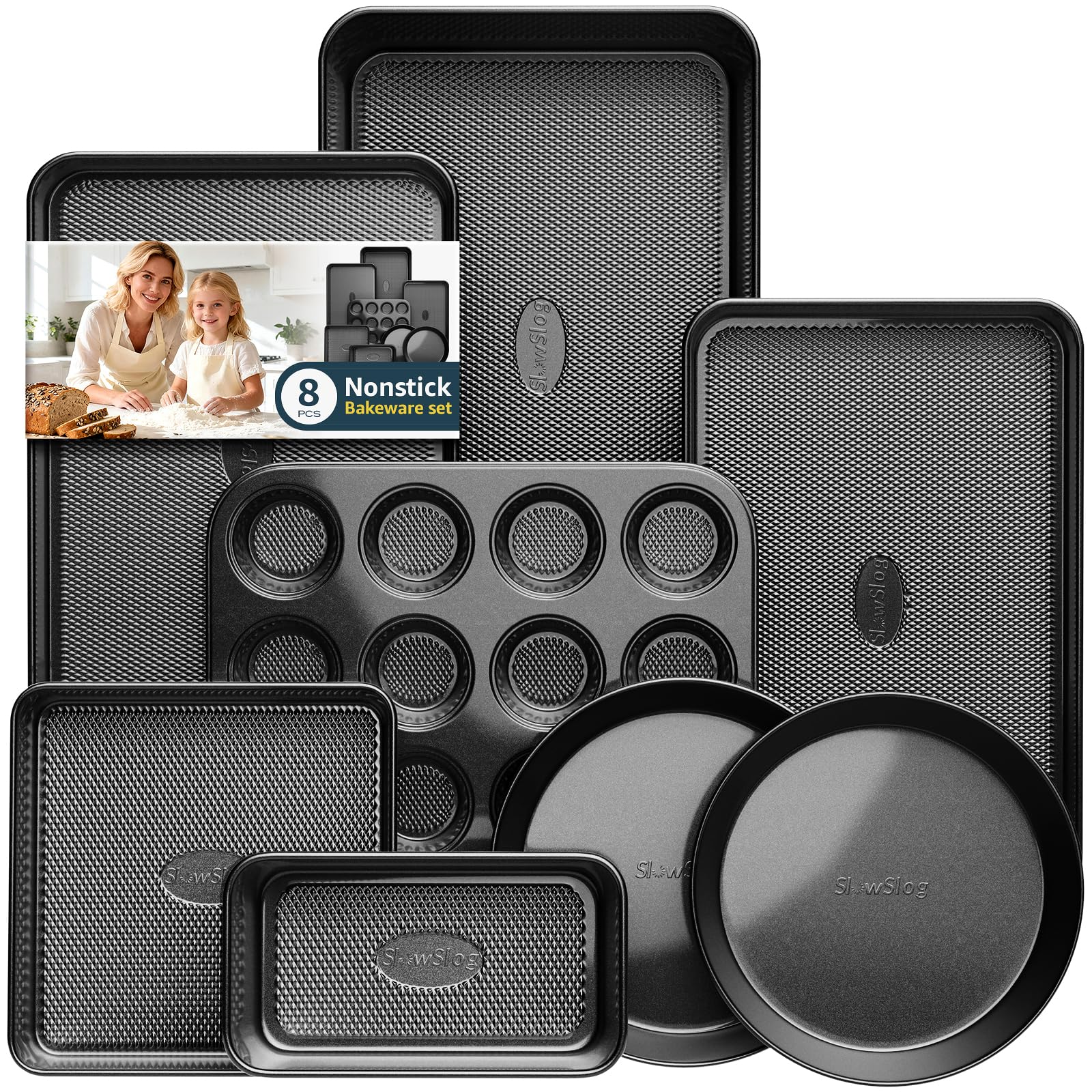 Nonstick Baking Pans Set, 8-Piece Stackable Bakeware Sets, Oven Pan Set