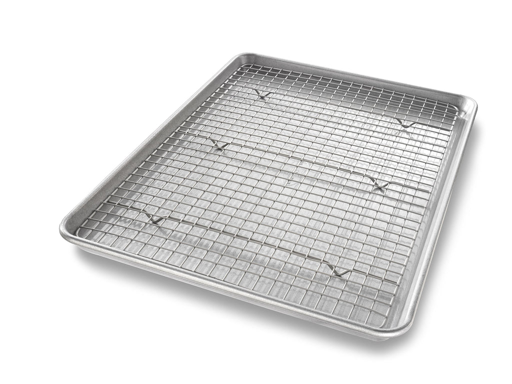 USA Pan Bakeware Quarter Sheet Baking Pan and Bakeable Nonstick Cooling Rack Set, Metal