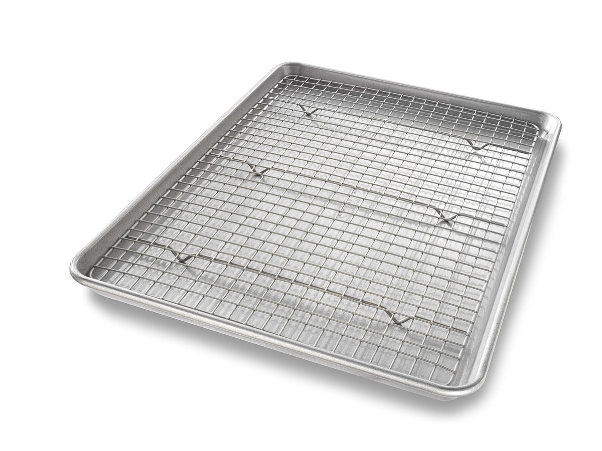 USA Pan Bakeware Quarter Sheet Baking Pan and Bakeable Nonstick Cooling Rack Set, Metal