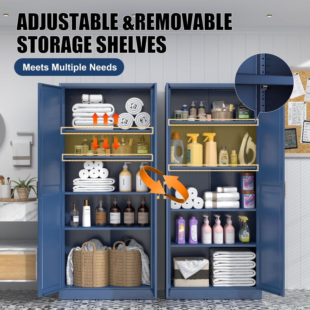 MetalMax 71" Tall Metal Storage Cabinet, Kitchen Pantry Storage Cabinets with Doors and 4 Adjustable Shelves, Food Pantry Cabinet, Large Cupboard, Utility Steel Cabinets for Dining, Living Room, Blue