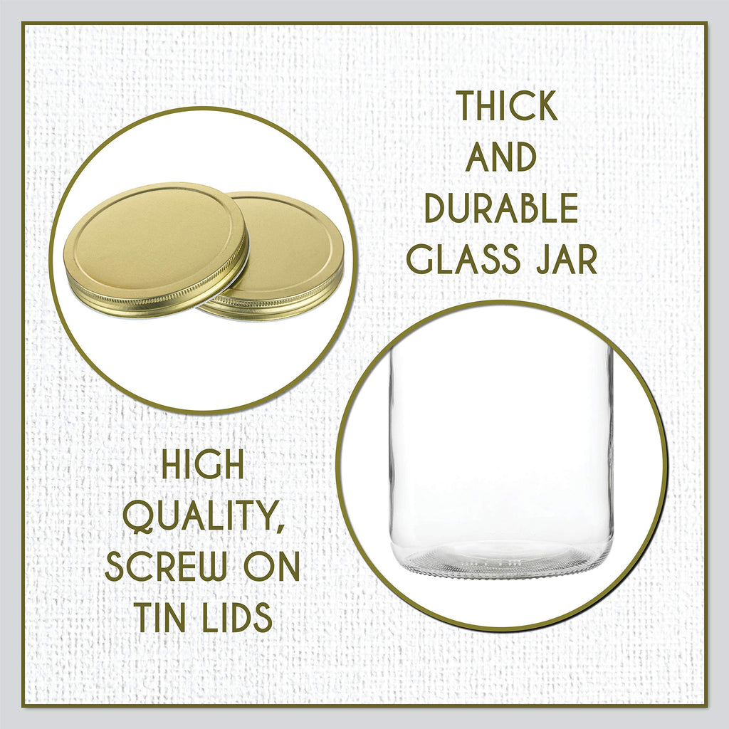 kitchentoolz 2 Pack - 1 Gallon Glass Mason Jar Wide Mouth with Airtight Metal Lid - Safe for Fermenting Kombucha Kefir - Pickling, Storing and Canning- BPA-Free Dishwasher Safe- Made in USA