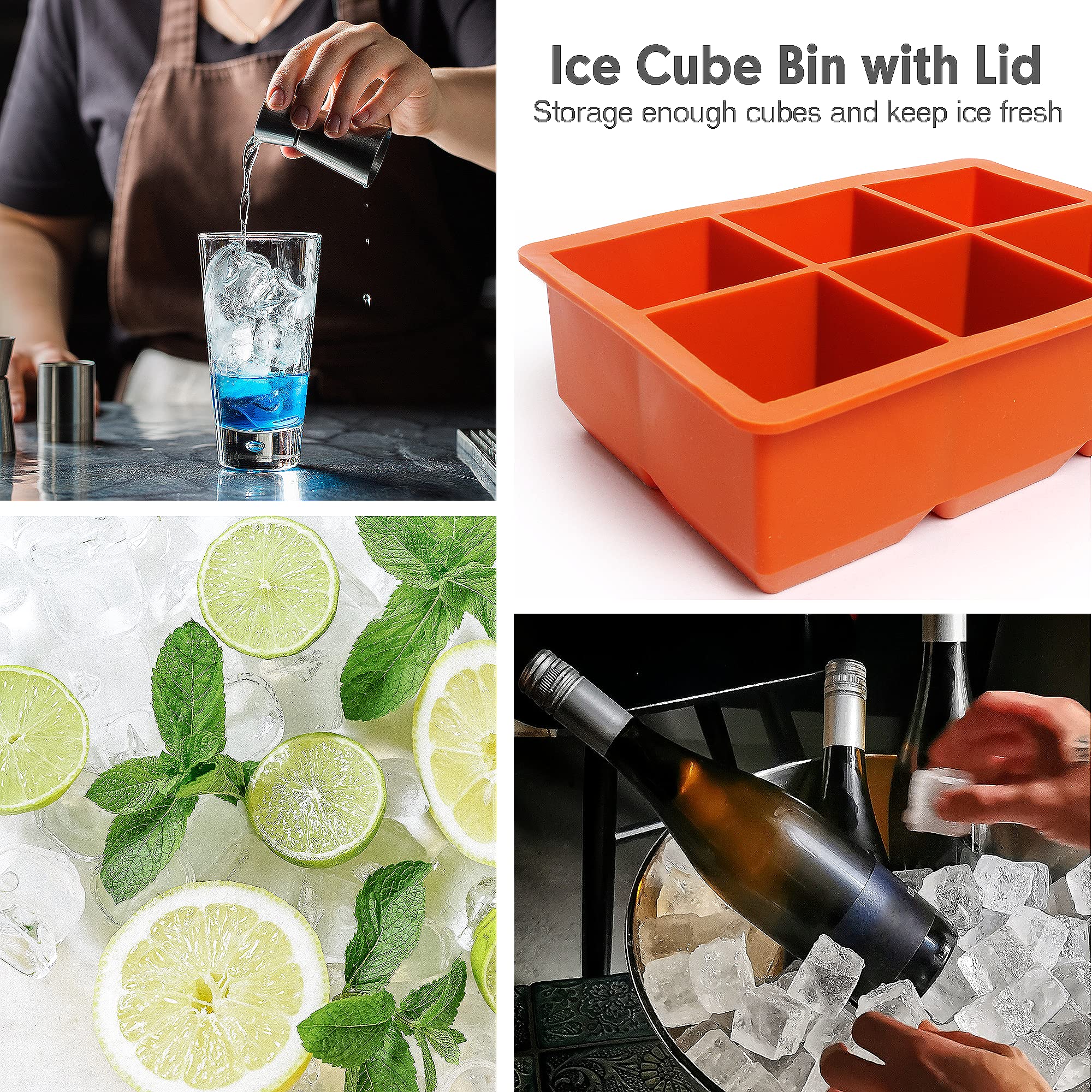 Excnorm Silicone Ice Cube Trays 3 Pack - Large Size Silicone Ice Cube Molds with Leak Proof Removable Lid Square Ice Cube Tray And BPA Free for Cocktail,Whiskey, Stackable Flexible Ice