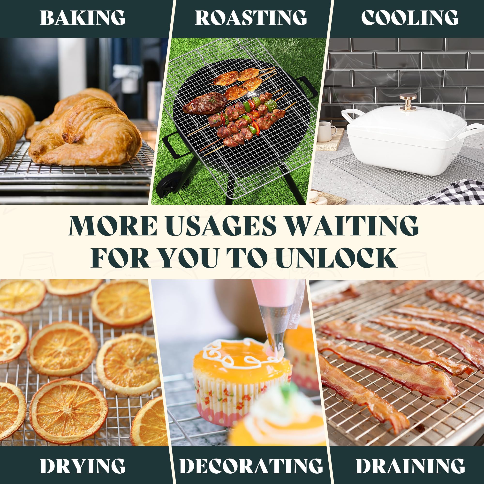 Cooling Racks for Cooking and Baking - 11.5"x16.5" Oven Safe Premium Stainless Steel Heavy Duty Baking Rack Tight-Wire, Fits Half Sheet Pan for Roasting & Grilling & Cooking - 1 Pack