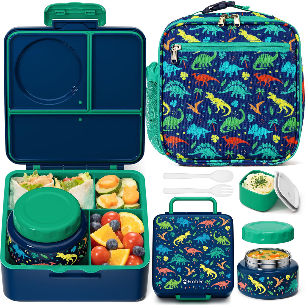 Fimibuke 60oz Kids Bento lunch Box with Insulated Lunch Bag & 8.5oz Thermo