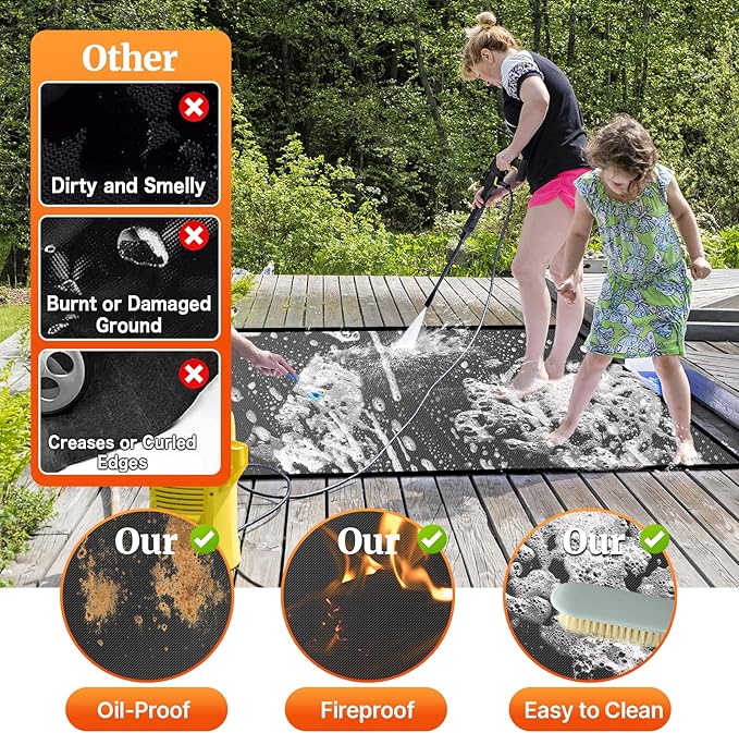 76 ×52 inches Under Grill Mat for Outdoor Grill/ Fireproof Grill Pad for Fire Pit, Double-Sided Indoor Fireplace Mat Fire Pit Mat, Oil-Proof Waterproof BBQ Grill Mats Pad for Deck and Patio Gas Grills
