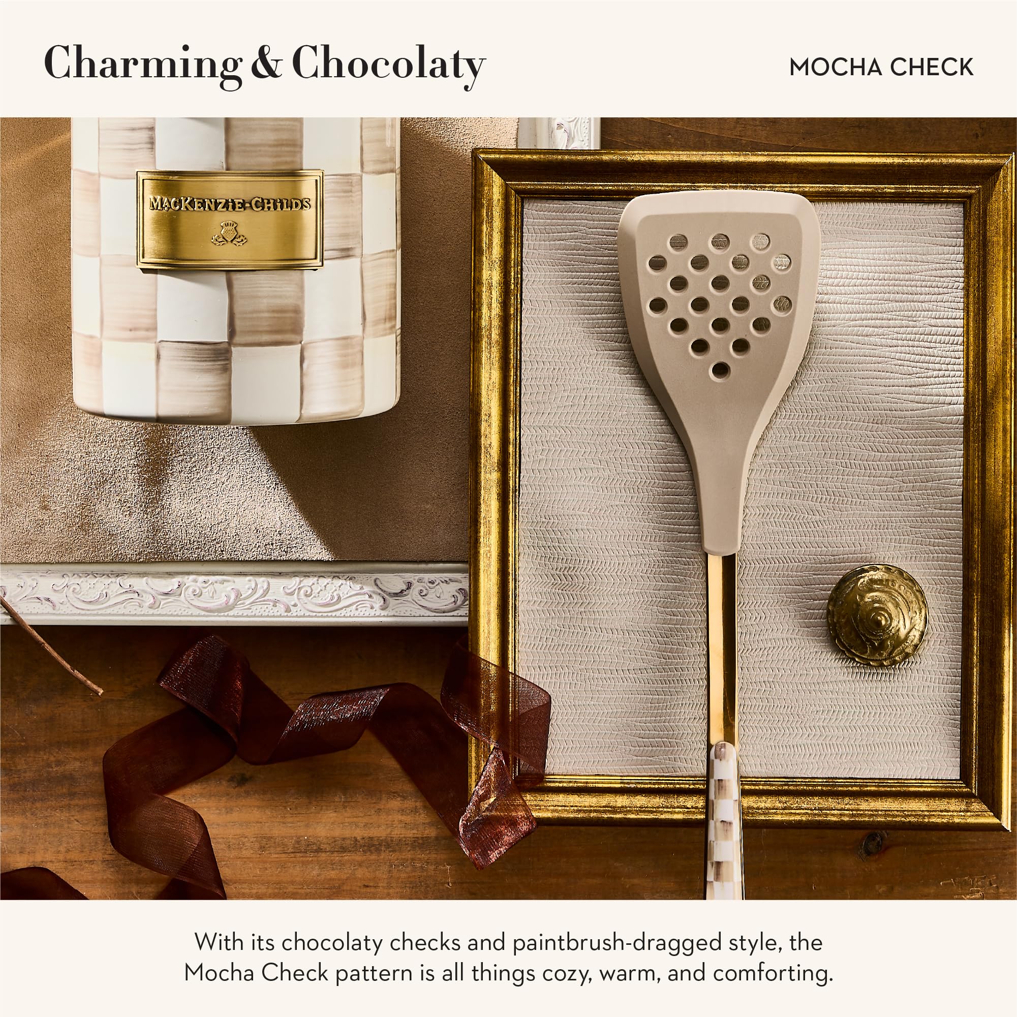 MACKENZIE-CHILDS Slotted Spatula, Brown-and-White Mocha Check