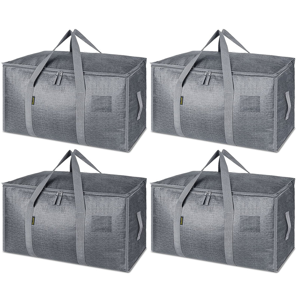 BALEINE 4-Pack Oversized Moving Bags with Reinforced Handles, Heavy-Duty Storage Tote Moving Supplies for Packaging, Camping (Blue w/Window, 4-Pack)