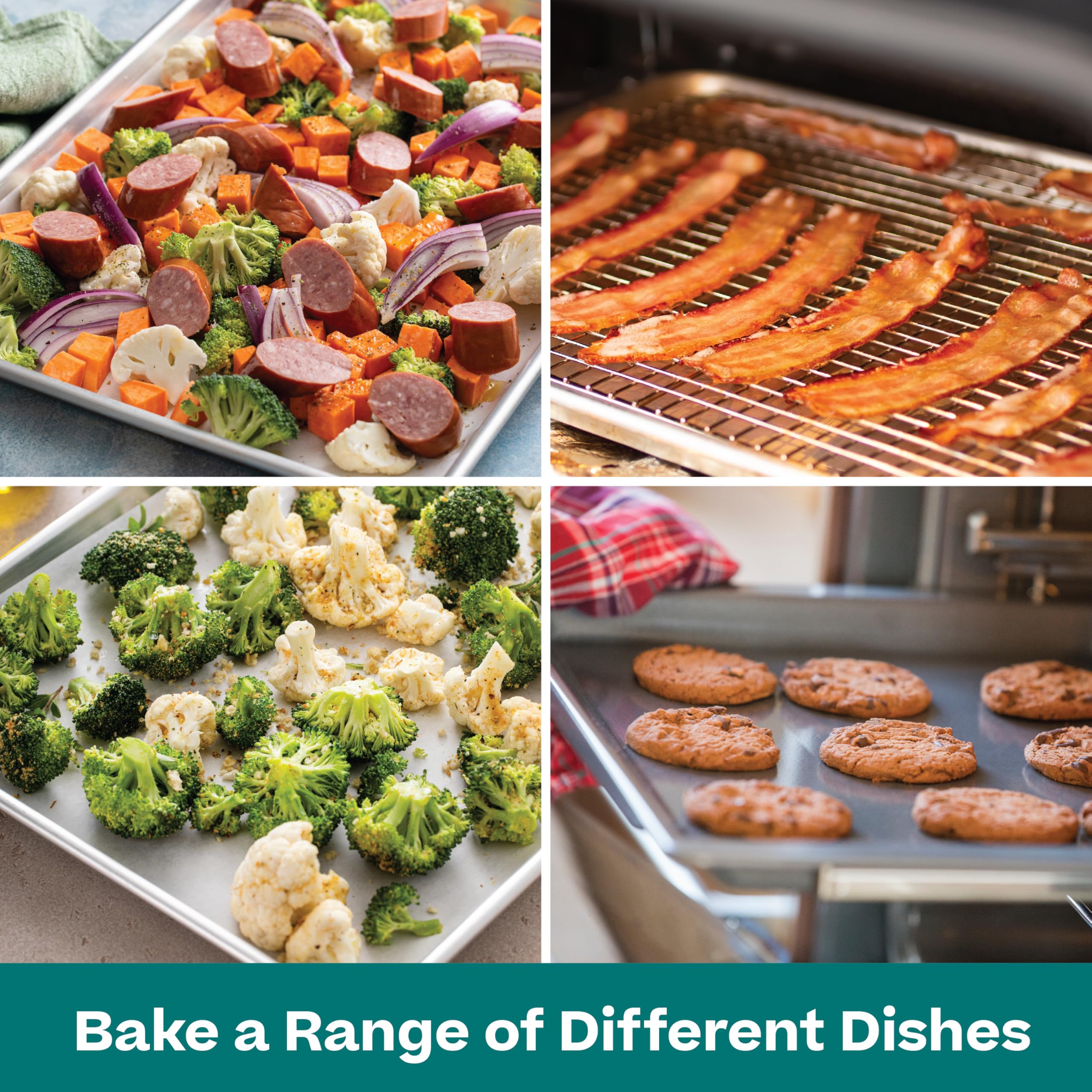 Baker's Secret 4pcs Set, 2x Baking Trays for Oven, 100% Recycled Aluminum, Non Toxic, Bakeware Set Cookie Sheet 13.6" with 2x Stainless Steel Rack Never Rust - The Natural Aluminum Collection
