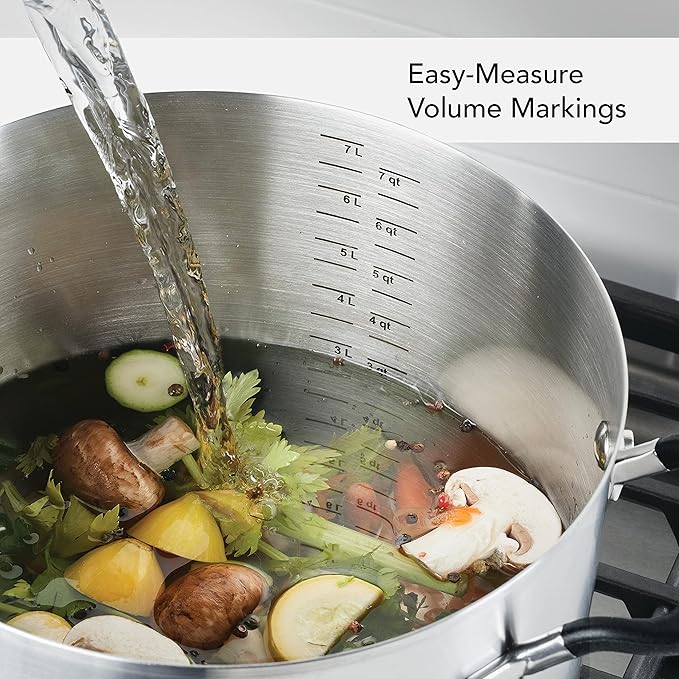 KitchenAid 71022 Stainless Steel Stockpot with Measuring Marks and Lid, 8 Quart - Brushed Stainless Steel