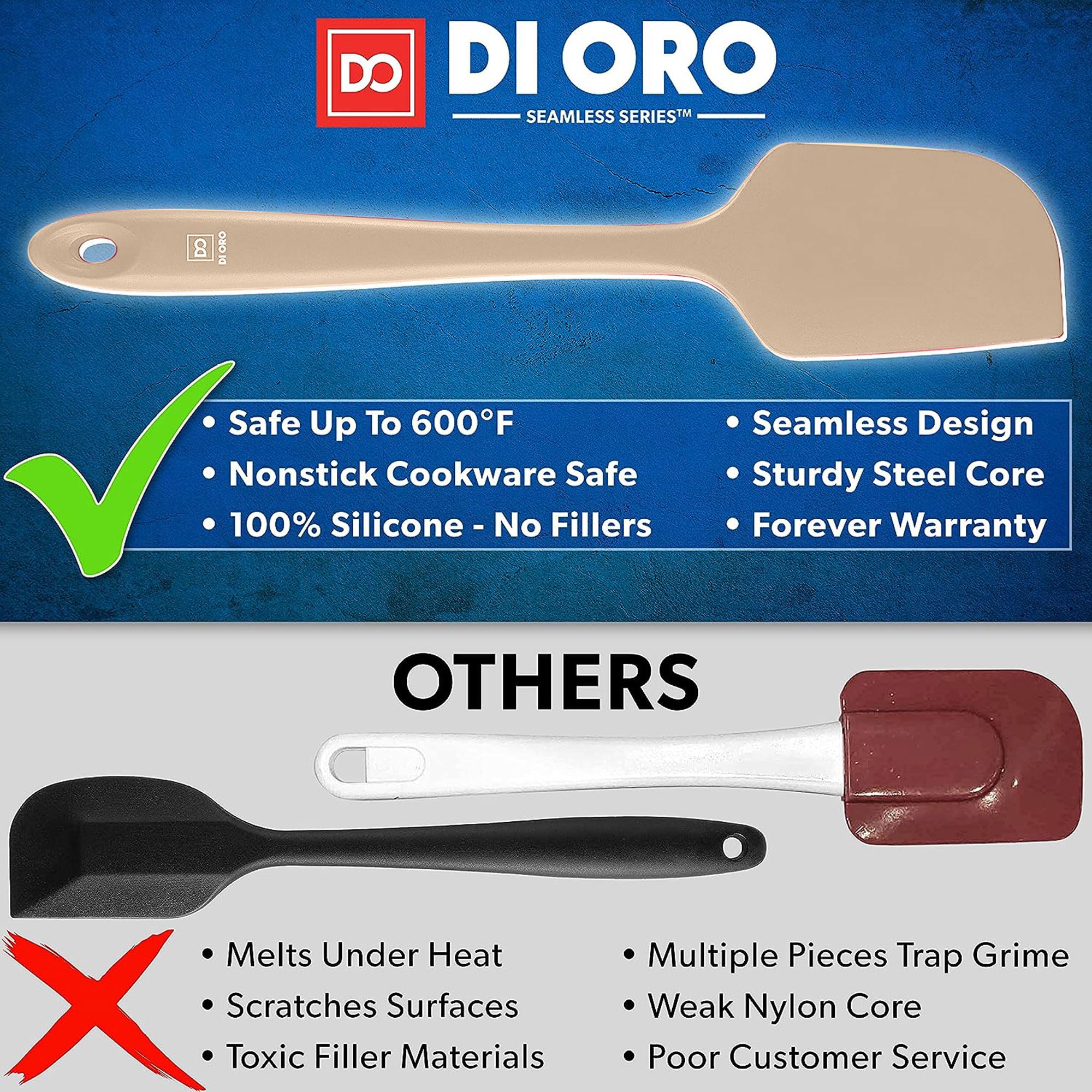 DI ORO Silicone Spatula Set - 600F Heat Resistant, 4-Pc Clay