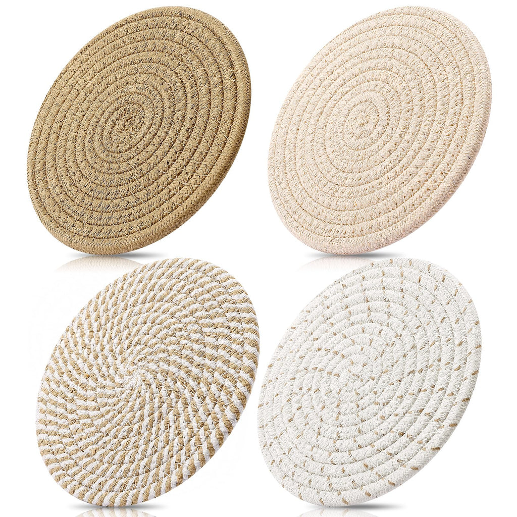 ME.FAN 7 Inch Trivets/Potholders 4 Set Cotton Thread Weave Trivets for Pots and Pans - Large Coasters/Hot Pads to Protect Desktop & Countertop - Mix 1