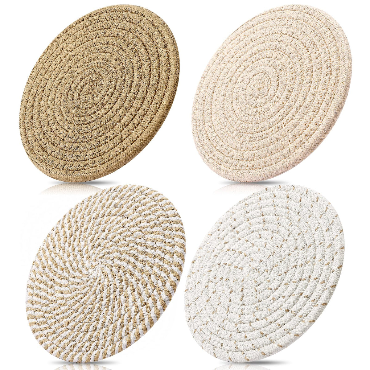 ME.FAN 7 Inch Trivets/Potholders 4 Set Cotton Thread Weave Trivets for Pots and Pans - Large Coasters/Hot Pads to Protect Desktop & Countertop - Mix 1