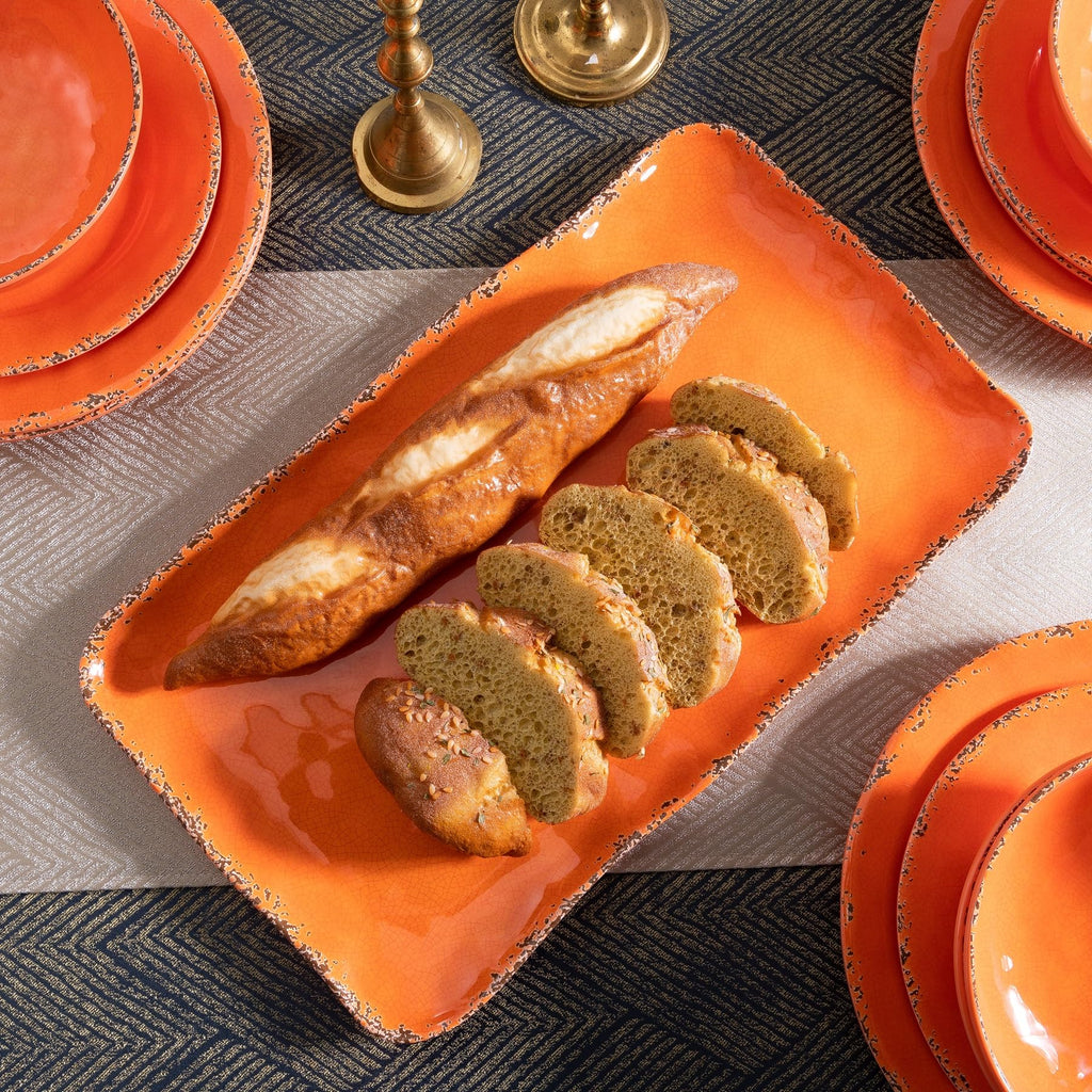 ZAROCRUS Vintage Melamine 17" x 10" Serving Platters for Serving Food, Set of 2, 100% Melamine Large Rectangle Serving Trays Sets for Fruit, Appetizer, Dessert, Home and Party Use. Orange