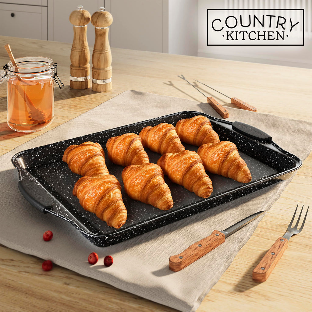 Country Kitchen Nonstick Stackable Bakeware Set - Heavy Duty, Durable, Easy Release Baking Set, Black, 4 Pcs
