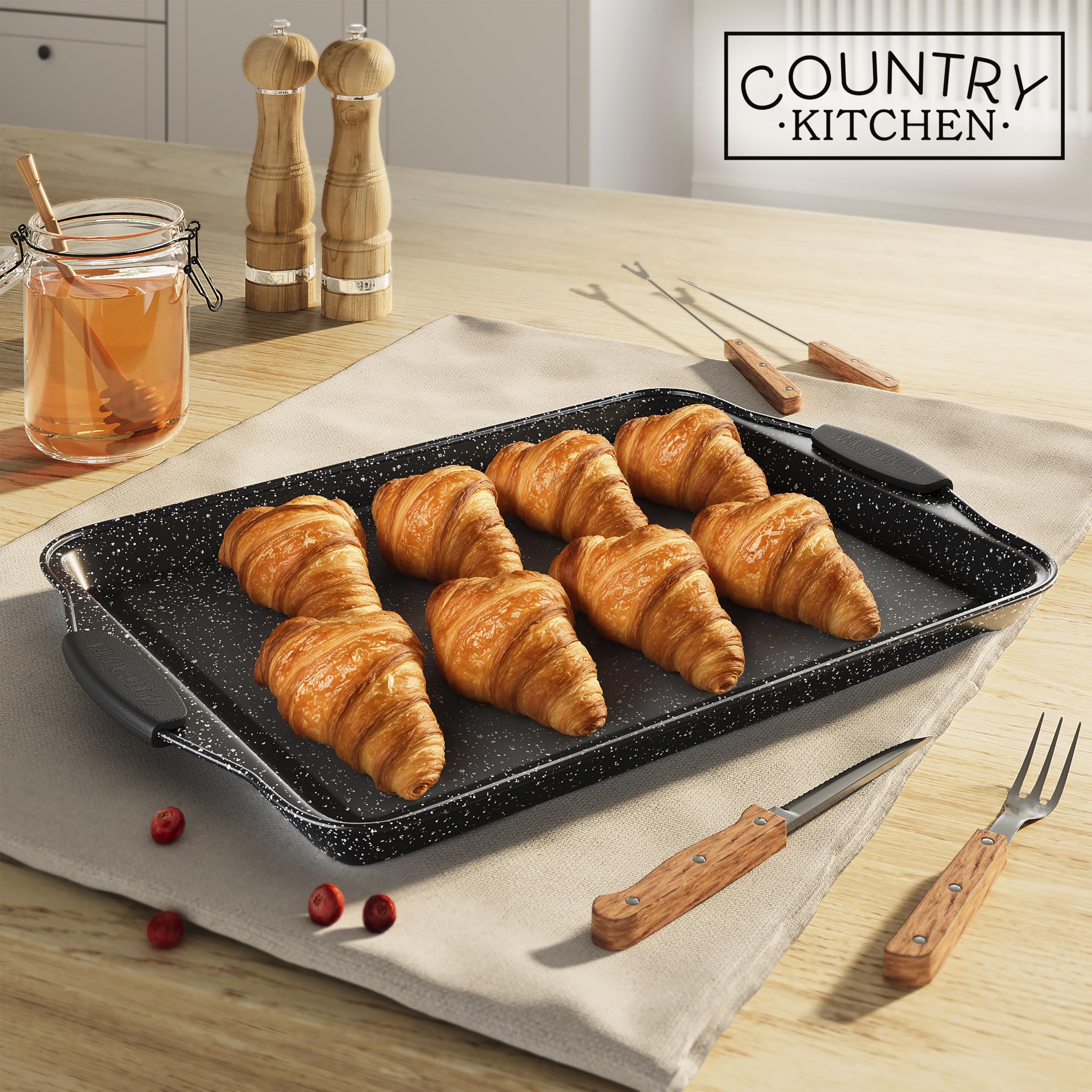 Country Kitchen Nonstick Stackable Bakeware Set - Heavy Duty, Durable, Easy Release Baking Set, Black, 4 Pcs