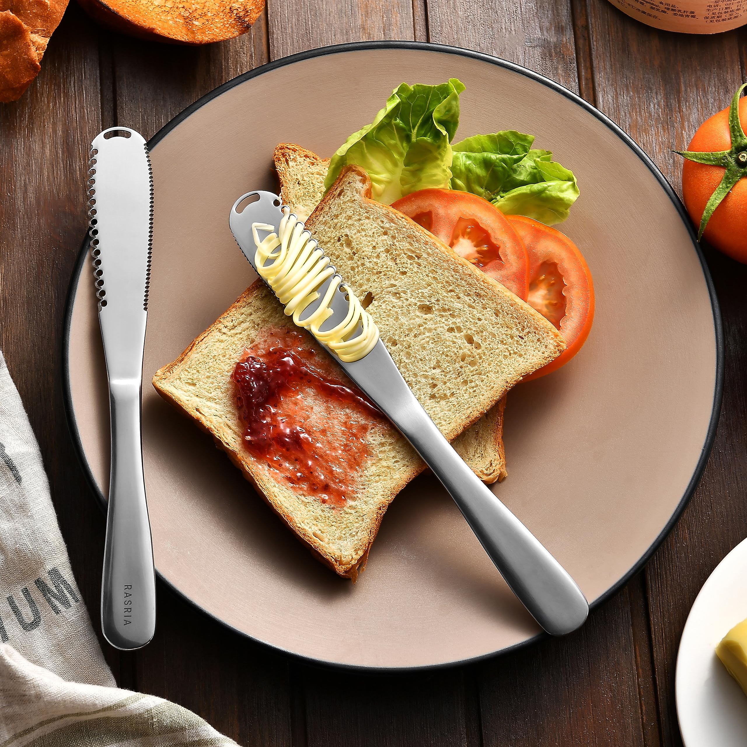 RASRIA 3-in-1 Stainless Steel Butter Knife for Cold & Hard Butter – Butter Spreader, Curler & Slicer with Crescent Hole