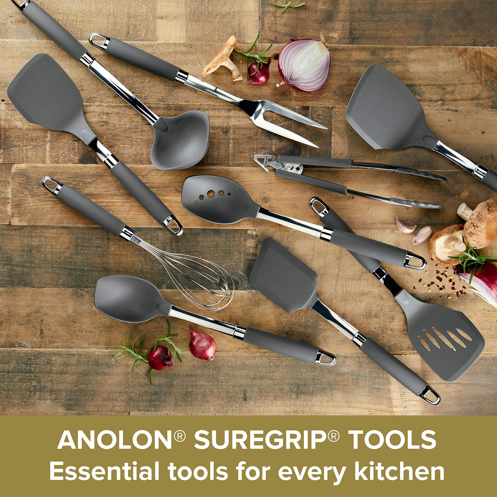 Anolon Tools and Gadgets SureGrip Stainless Steel Meat Fork, Kitchen Utensils, 13.25-Inch, Graphite