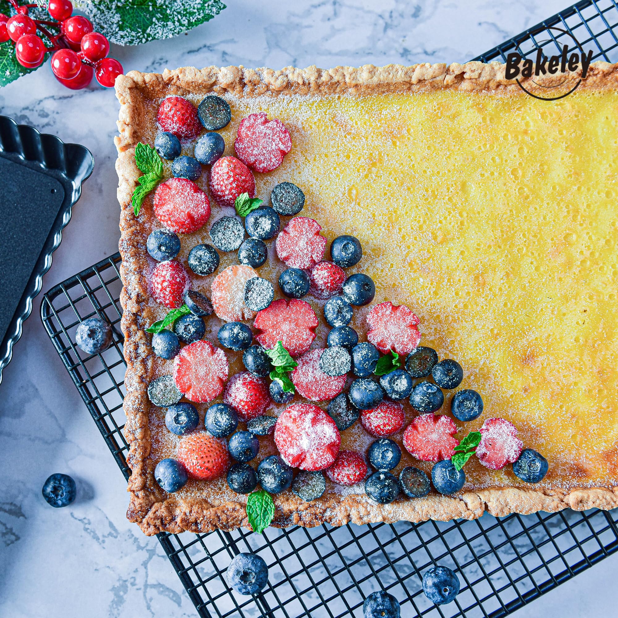 Bakeley Rectangle Tart Pan, 13-Inch with Removable Loose Bottom Non-Stick Oblong Quiche Bakeware for Oven Baking (Black)