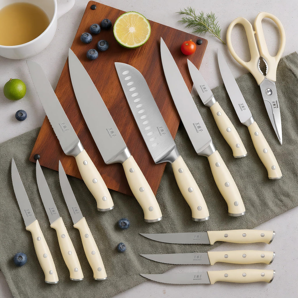 WANGMAZI 15-Pcs Knife Block Set, Ultra Sharp